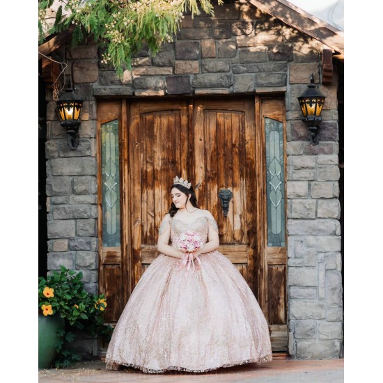 Crystal Pink Quince Dress Sequin Sweetheart Neck Vestidos De XV Anos Off Shoulder 15 Birthday Party Gowns