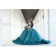 Long Sleeve Emerald Green Quince Dress Ruffled Sweet 15 Gowns Sweetheart Neck Vestidos De 15 Anos