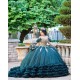 Long Sleeve Emerald Green Quince Dress Ruffled Sweet 15 Gowns Sweetheart Neck Vestidos De 15 Anos