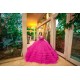 Long Sleeve Ruffled Quince Dress Fuchsia Vestidos De 15 Anos Sweetheart Neck Birthday Party Dress