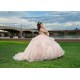 Long Sleeve Sweet 15 Gowns Rose Gold Quince Dress Sweetheart Neck 15 Birthday Party Gowns Lace Appliques Vestidos De XV Anos