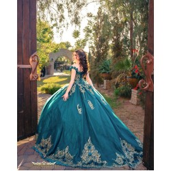 Off Shoulder Emerald Green Vestidos De 15 Anos Lace Appliques Quince Dresses Sweetheart Neck Birthday Party Dress