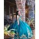 Off Shoulder Emerald Green Vestidos De 15 Anos Lace Appliques Quince Dresses Sweetheart Neck Birthday Party Dress