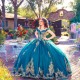 Off Shoulder Emerald Green Vestidos De 15 Anos Lace Appliques Quince Dresses Sweetheart Neck Birthday Party Dress