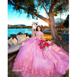 Off Shoulder Fuchsia Vestidos De 15 Anos Sweetheart Neck Birthday Party Dress 3D Flowers Quince Dress With Bow