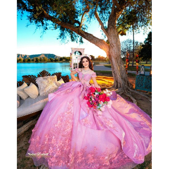 Off Shoulder Fuchsia Vestidos De 15 Anos Sweetheart Neck Birthday Party Dress 3D Flowers Quince Dress With Bow