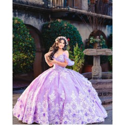 Off Shoulder Lilac Vestidos De 15 Anos Lace AppliquesQuince Dress Sweetheart Neck Women 2024 Ball Gown