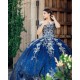 Off Shoulder Navy Blue Quince Dress Sequin Sweetheart Neck Vestidos De XV Anos Lace Appliques 15 Birthday Party Gowns