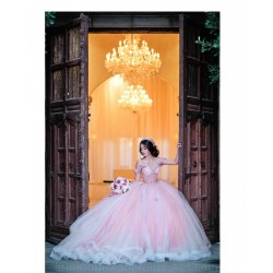 Off Shoulder Pink Quince Dress Lace Appliques Sweet 15 Gowns Sweetheart Neck Vestidos De 15 Anos