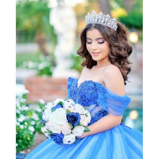 Off Shoulder Quince Dress Blue Sweet 15 Gowns Lace Appliques Sweetheart Neck Vestidos De 15 Anos