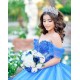 Off Shoulder Quince Dress Blue Sweet 15 Gowns Lace Appliques Sweetheart Neck Vestidos De 15 Anos