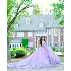 Off Shoulder Quince Dress Lilac Birthday Party Gown Pearl Sweetheart Neck Vestidos De 15 Anos With 3D Flowers