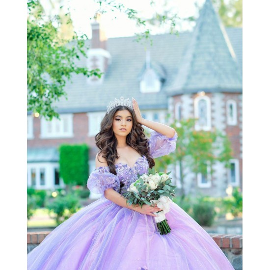 Off Shoulder Quince Dress Lilac Birthday Party Gown Pearl Sweetheart Neck Vestidos De 15 Anos With 3D Flowers