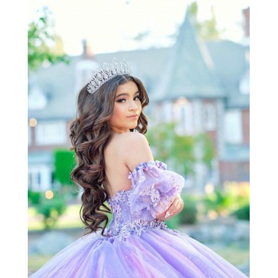 Off Shoulder Quince Dress Lilac Birthday Party Gown Pearl Sweetheart Neck Vestidos De 15 Anos With 3D Flowers