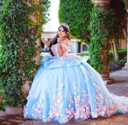 Pink And Blue Quinceanera Dress