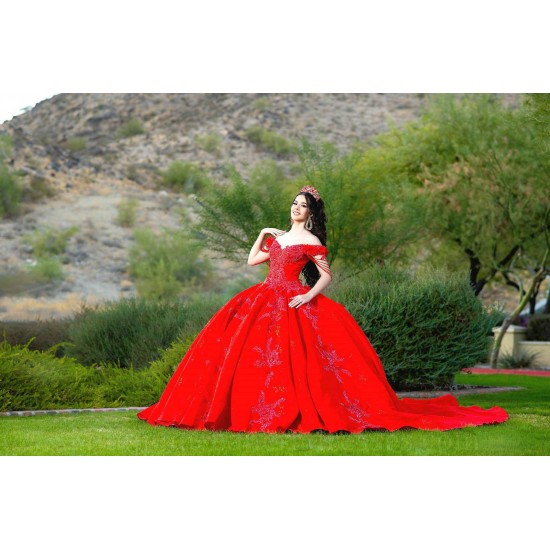 Off Shoulder Red Quince Dresses Sweetheart Neck 15 Birthday Party Gowns Lace Appliques Vestidos De XV Anos Ball Gown Princess Dress