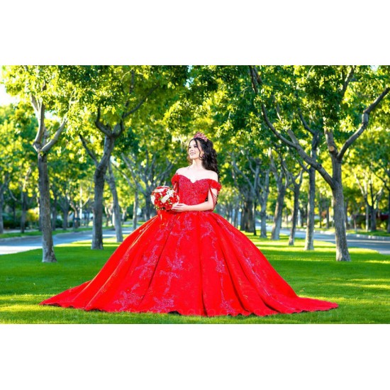 Off Shoulder Red Quince Dresses Sweetheart Neck 15 Birthday Party Gowns Lace Appliques Vestidos De XV Anos Ball Gown Princess Dress