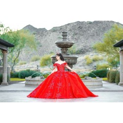 Off Shoulder Red Quince Dresses Sweetheart Neck 15 Birthday Party Gowns Lace Appliques Vestidos De XV Anos Ball Gown Princess Dress