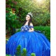 Off Shoulder Sweet 15 Gowns Blue Quince Dress Sweetheart Neck 15 Birthday Party Gowns Lace Appliques Vestidos De XV Anos With Bow