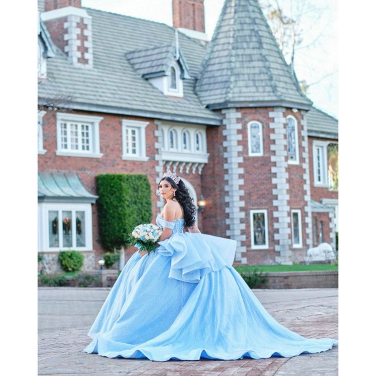 Pearl Sky Blue Quince Dress Off Shoulder Sweet 15 Gowns Sweetheart Neck Vestidos De 15 Anos