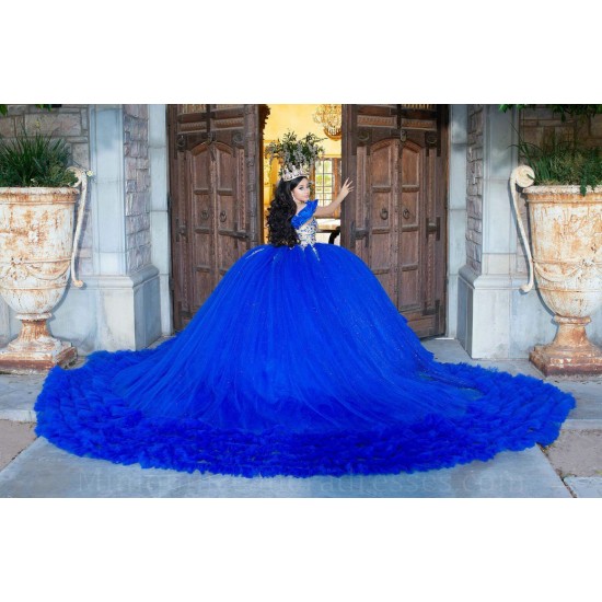 Ruffled Blue Quince Dress Sequin Off Shoulder 15 Birthday Party Gowns Lace Appliques Sweetheart Neck Vestidos De XV Anos