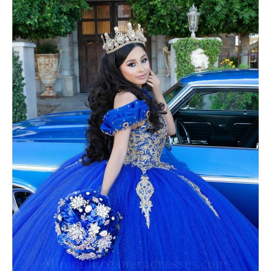 Ruffled Blue Quince Dress Sequin Off Shoulder 15 Birthday Party Gowns Lace Appliques Sweetheart Neck Vestidos De XV Anos