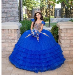 Ruffled Blue Quince Dress Sequin Off Shoulder 15 Birthday Party Gowns Lace Appliques Sweetheart Neck Vestidos De XV Anos