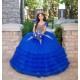 Ruffled Blue Quince Dress Sequin Off Shoulder 15 Birthday Party Gowns Lace Appliques Sweetheart Neck Vestidos De XV Anos