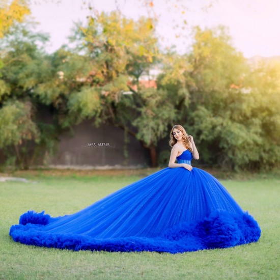 Ruffled Blue Quince Dress Strapless Vestidos De XV Anos Lace Appliques Sleeveless 15 Birthday Party Gowns