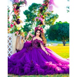 Ruffled Quince Dress Off Shoulder Purple Vestidos De 15 Anos Sweetheart Neck Long Sleeve Women 2024 Ball Gown