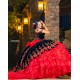 Ruffled Quince Dress Off Shoulder Red Vestidos De 15 Anos V Neck Sleeveless Women 2024 Ball Gown With 3D Flowers