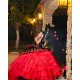 Ruffled Quince Dress Off Shoulder Red Vestidos De 15 Anos V Neck Sleeveless Women 2024 Ball Gown With 3D Flowers