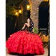 Ruffled Quince Dress Off Shoulder Red Vestidos De 15 Anos V Neck Sleeveless Women 2024 Ball Gown With 3D Flowers