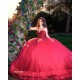 Ruffled Red Vestidos De 15 Anos Off Shoulder Sweetheart Neck Birthday Party Dress Long Sleeve Quince Dress