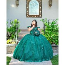 Sleeveless Ball Gown Princess Dress Green Quince Dresses Sweetheart Neck 15 Birthday Party Gowns Lace Appliques Vestidos De XV Anos