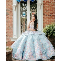 Sleeveless Quinceanera Dress Sage Green Birthday Party Gown V Neck Vestidos De 15 Anos With 3D Flowers