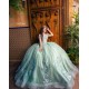 Sweetheart Neck Birthday Party Dress 3D Flowers Quince Dresses Off Shoulder Sage Green Vestidos De 15 Anos