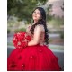 Sweetheart Neck Red Quince Dress Sleeveless Vestidos De XV Anos Sequin 15 Birthday Party Gowns With 3D Flowers