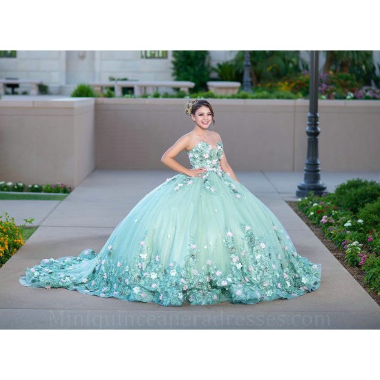 Sweetheart Neck Sage Green Quince Dress Sleeveless 15 Birthday Party Gowns 3D Flowers Vestidos De XV Anos