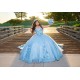 Sweetheart Neck Sky Blue Quince Dress Strapless Sweet 15 Gowns Sleeveless 15 Birthday Party Gowns 3D Flowers Vestidos De XV Anos