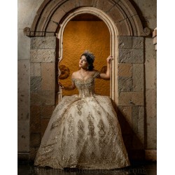 Birthday Party Robe Off Shoulder Gold Quince Dress Lace Appliques Sequin Sweetheart Neck Vestidos De 15 Anos