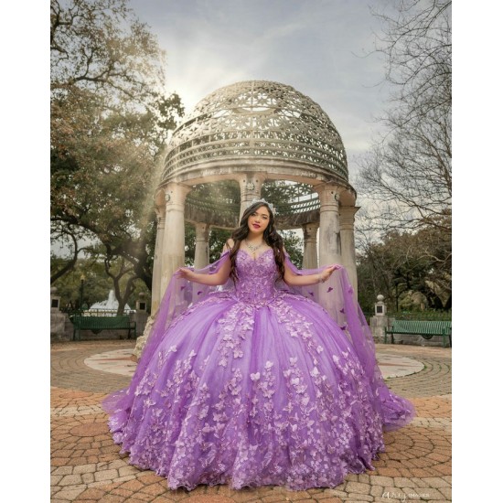 Cape Sleeve Lilac Quince Dress Sweetheart Neck 2024 Ball Gown Lace Appliques Vestidos De 15 Anos With 3D Flowers