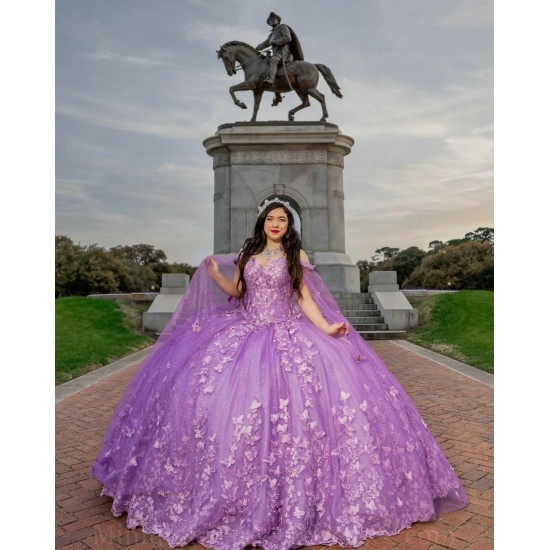 Cape Sleeve Lilac Quince Dress Sweetheart Neck 2024 Ball Gown Lace Appliques Vestidos De 15 Anos With 3D Flowers