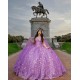 Cape Sleeve Lilac Quince Dress Sweetheart Neck 2024 Ball Gown Lace Appliques Vestidos De 15 Anos With 3D Flowers