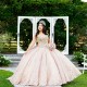 Crystal Off Shoulder Rose Gold Quince Dress Sequin Sweet 15 Gowns Sweetheart Neck Vestidos De 15 Anos With Bow