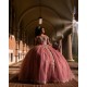 Crystal Pink Quince Dress Lace Appliques Off Shoulder Girls Sweet 16 Dresses Sweetheart Neck Vestidos De 15 Anos