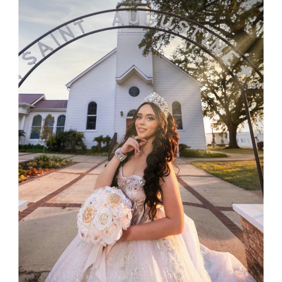 Detachable Rose Gold Quince Dress Sweetheart Neck Girls Sweet 16 Dresses Sequin Vestidos De 15 Anos With Bow