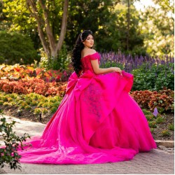 Fuchsia Quince Dress Sweetheart Neck Lace Appliques Girls Sweet 16 Dresses Off Shoulder Vestidos De 15 Anos With Bow