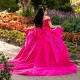 Fuchsia Quince Dress Sweetheart Neck Lace Appliques Girls Sweet 16 Dresses Off Shoulder Vestidos De 15 Anos With Bow