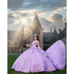 Lavender Birthday Party Robe Off Shoulder Quince Dress Lace Appliques Sequin Sweetheart Neck Vestidos De 15 Anos